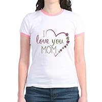 Jr. Ringer T-Shirt I Love You Mom Burlap and Pink Heart