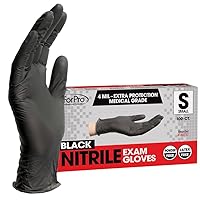 ForPro Disposable Nitrile Exam Gloves, Medical Grade, 4 Mil Extra Protection, Powder-Free, Latex-Free, Non-Sterile, Food Safe, Black, Small, 100-Count