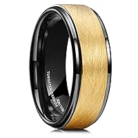 King Will Classic 8mm Tungsten Carbide Ring Black/Silver/Gold Brushed Two Grooved Center Hammered Design Mens Wedding Band for Men
