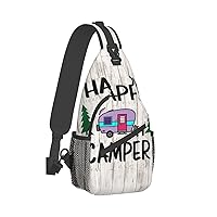 Happy Camper Print Trendy Casual Daypack Versatile Crossbody Backpack Shoulder Bag Fashionable Chest Bag