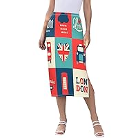 ALAZA London Symbols British Flag Union Jack Cartoon Women's Skirts Split Skirt Weekend Skirts