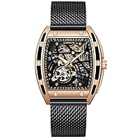 Men Japan Automatic Mechanical Luminous Tonneau Design Stainless Steel/Leather/Rubber Wrist Watch Skeleton Tourbillon Sapphire Crystal Waterproof Self-Winding Clock