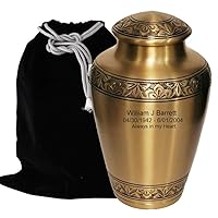 Custom Engraved Cremation Urn - Handcrafted Urn for Human Ashes - Affordable Urn for Ashes with Velvet Bag (Gold)