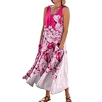 Summer Dresses for Women Beach Floral Tshirt Sundress Casual Pockets Boho Tank Dress