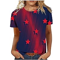 4Th of July Shirts for Women Summer Short Sleeve Tshirt American Flag T Shirts Star Stripes Patriotic Shirts Tops