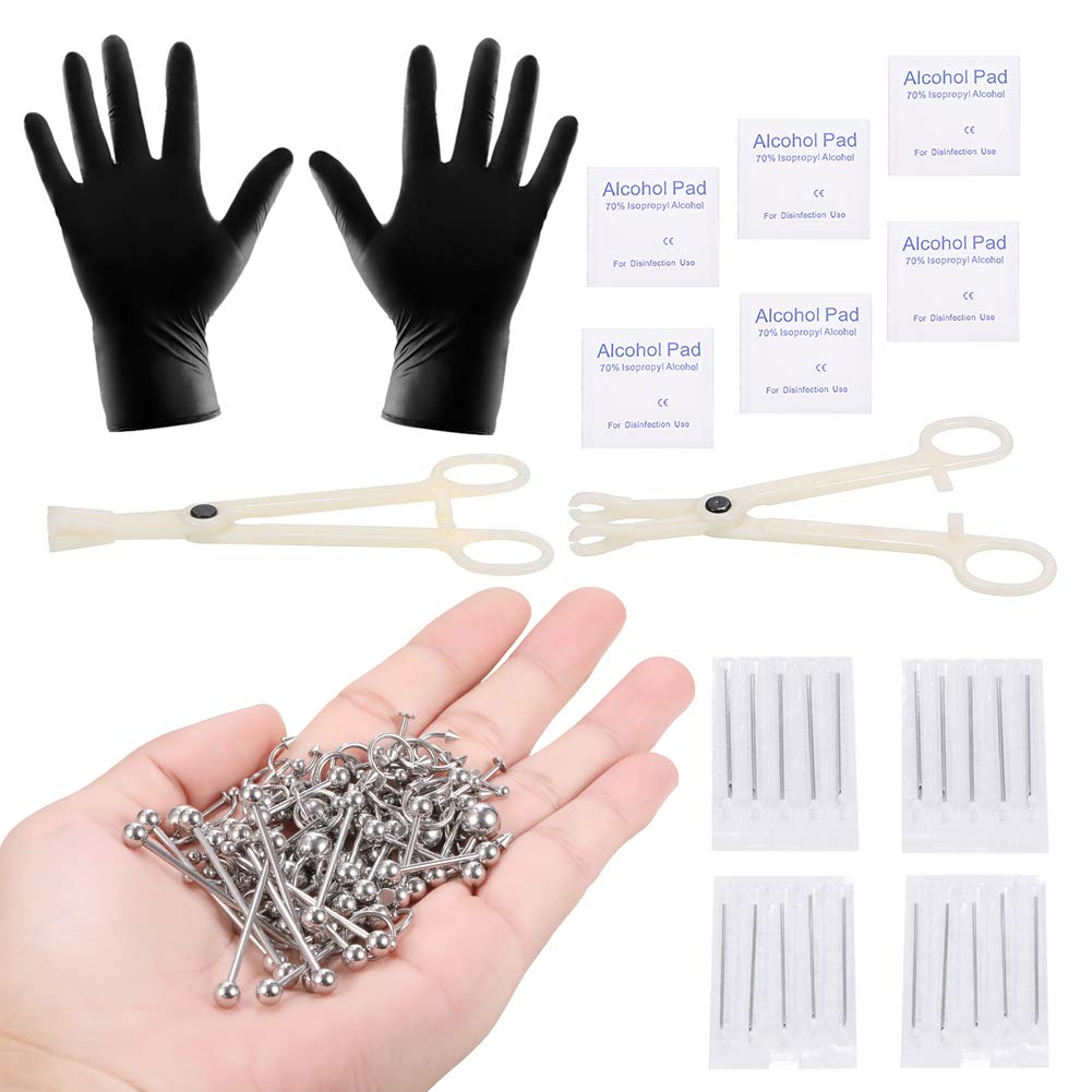 Xpircn 140PCS Piercing Kit Stainless Steel 14G 16G Nose Lip Tongue Tragus Daith Eyebrow Industrial Barbell Belly Button Rings Body Piercing Tools