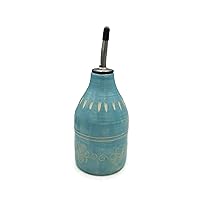 450 Milliliters Handmade Blue Ceramic Bottle For Oil, Portuguese Pottery Olive Oil Dispenser, Cruet With Stopper