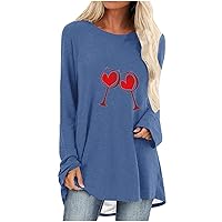 Womens Tops Loose Fit,Mid-Length Solid Color Shirt Casual Crewneck Long Sleeve Tee Fall Winter Bottoming Blouse