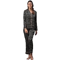 Women's Satin Loungewear Pj Set Full Sleeves Sleepwear Button Down Shirt & Pyjama Set