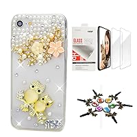 STENES Bling Case Compatible with iPhone 7 / iPhone 8 - Stylish - 3D Handmade [Sparkle Series] Flowers Night Owl Design Cover with Screen Protector [2 Pack] - Champagne