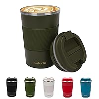16oz Insulated Coffee Travel Mug Stainless Steel Vacuum Coffee Cup Leakproof with Screw Lid Double Wall Coffee Tumbler Reusable Thermal Cup for Hot/Iced Beverage - 510ml, Green