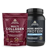 Ancient Nutrition Multi Collagen Protein Powder, Unflavored, 100 Servings + Bone Broth Protein Powder, Vanilla, 40 Servings