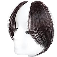 2Pcs Side Bangs Clip In Human Hair Clip On Bangs for Women 9.8 Inch Long Natural Looking Fake Bangs Fringe Hair Extensions Dark Brown