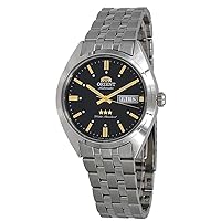 ORIENT RA-AB0E06B Men's 3 Star Stainless Steel Black Dial Day Date Automatic Watch