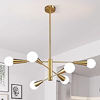 KAISITE Sputnik Chandelier Modern Gold Chandelier 6-Light E26 Mid Century Ceiling Light Fixture Height Adjustable Hanging Pendant Lighting for Dining Room Kitchen Island Bedroom Office