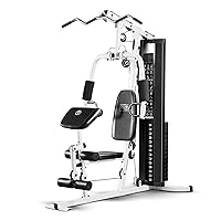 Marcy Dual Functioning Body Fitness Workout 150 Pound Stack Home Gym System with Adjustable Preacher Curler Pad and Overhead Lat Station, White/Black