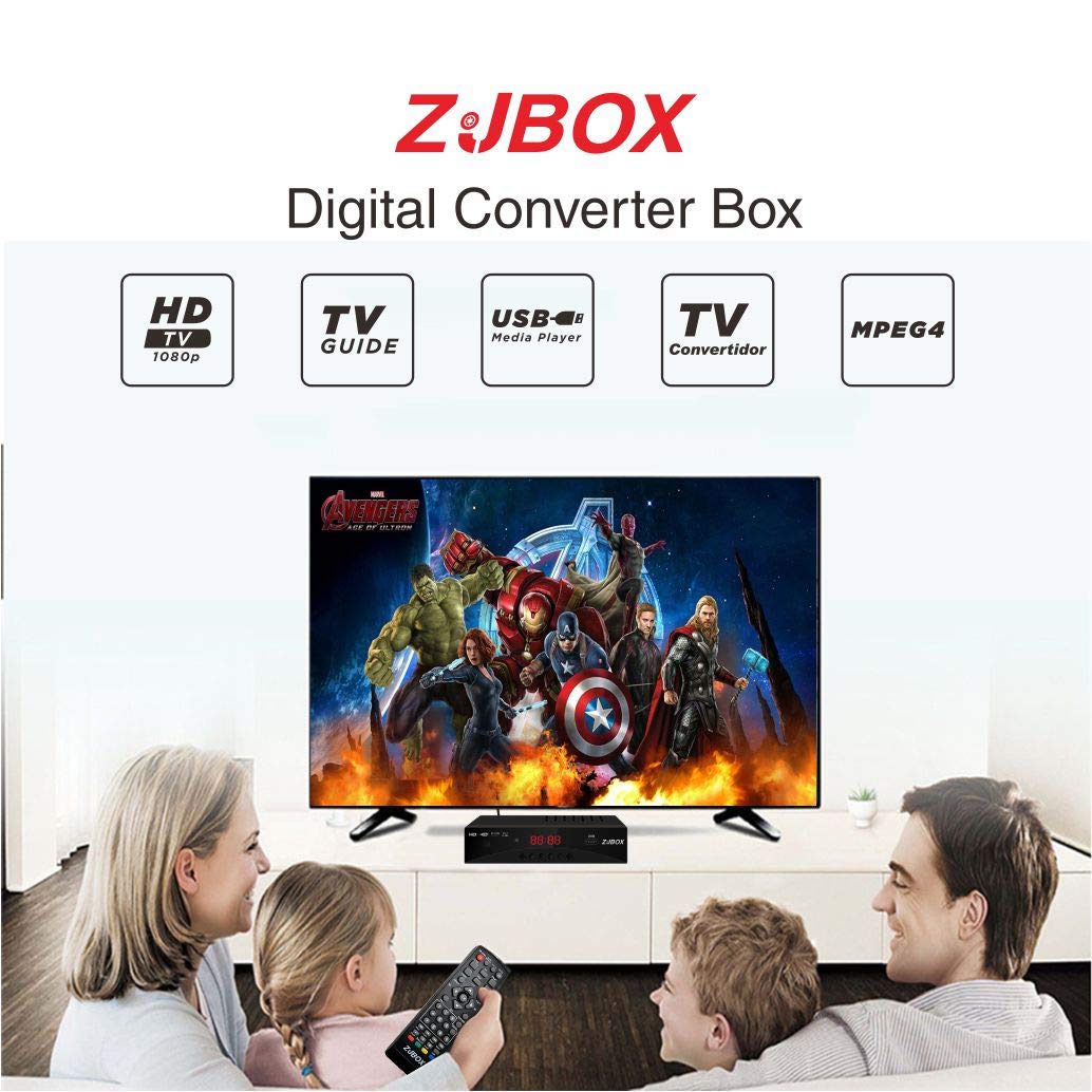 Digital TV Converter Box, ATSC Cabal Box - ZJBOX for Analog HDTV Live1080P with TV Recording&Playback,HDMI Output,Timer Setting TV Tuner Function Set Top Box Digital Channel Free