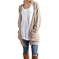 GRECERELLE Women's Loose Open Front Long Sleeve Chunky Knit Cable Cardigans Sweater with Pockets