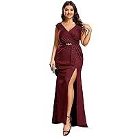 Ever-Pretty Plus Women's Plus Size V Neck Cap Sleeves Pleated Rhinestone Waist Mermaid Maxi Evening Dresses 01663-DA