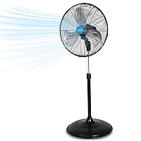 KEN BROWN 20 Inch Pedestal Floor Fan 6000CFM, Oscillating Standing Fan, Adjustable Height, 3 Speeds, Aluminum Blades, Metal Stand Up Fan For Industrial, Commercial, Residential, Shop