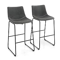 ALPHA HOME 30 Inches Bar Stools Set of 2 Bar Chair Vintage Leathaire Bar Height Stools Pub Kitchen Stools Chairs, Dining Room Furniture 350 lbs Capacity,Dark Grey