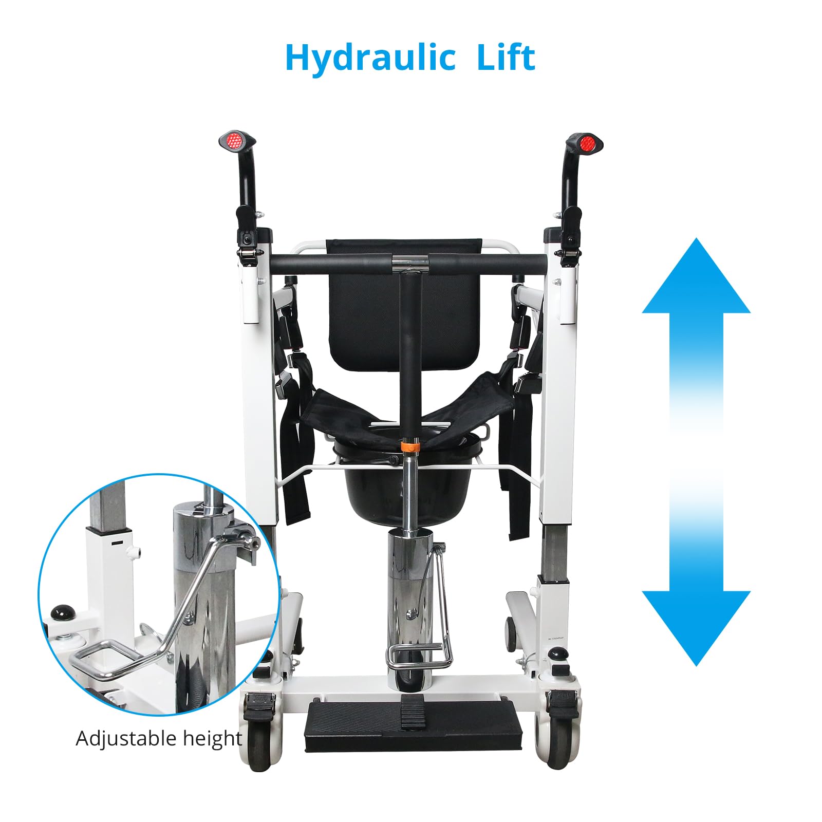 Hydraulic Patient Transfer Lift Chair w/180° Split Seat for Home Multifunctional Transfer Wheelchair w/Backrest and Potty Adjustable Seat Height Shower Chair, Elderly Lift aid Bedside Commode Chair