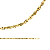 Solid 14k Yellow Gold Necklace Rope Chain Silky Hollow Twisted Diamond Cut Light Big 4 mm 24 inch