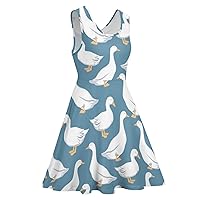 Funny White Duck Sleeveless Swing Dress Beach Mini for Women Print