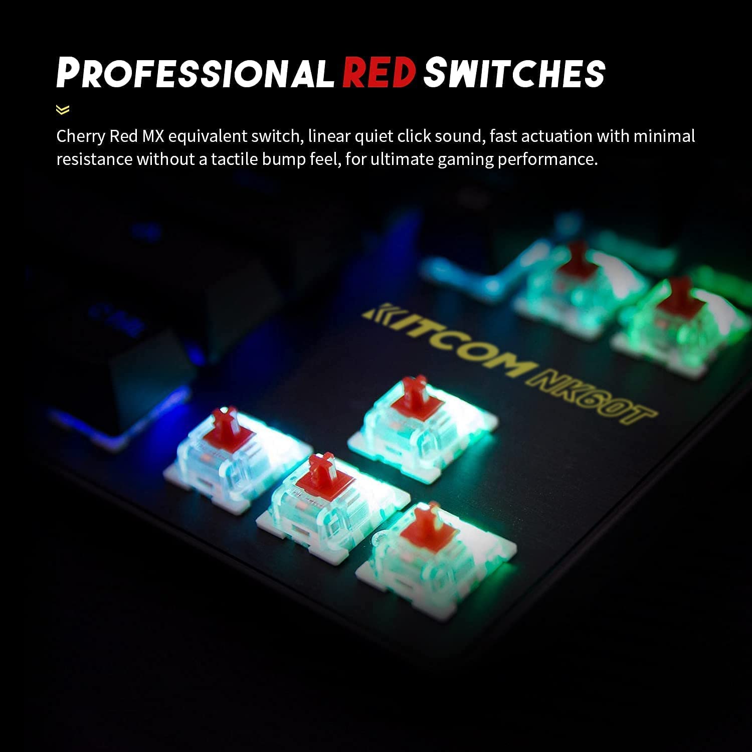 Gaming Keyboard Mechanical 87 Key Silent Red Switch, KITCOM TKL RGB NKRO Backlit Per Key Double-Shot ABS keycaps Programmable Macro Detachable Type-C Quiet Wired Keyboard for Windows Laptop PC NK60T