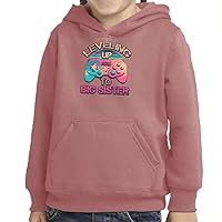 Leveling Up to Big Sister Toddler Pullover Hoodie - Graphic Sponge Fleece Hoodie - Colorful Hoodie for Kids