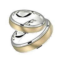 2 Tone Sterling Silver and 10k Yellow Gold 6 Millimeters Wide Wedding Band Ring Set Him and Her