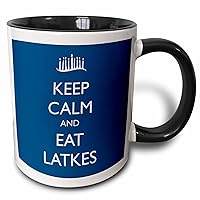 3dRose Keep Calm And Eat Latkes Blue Two Tone Mug, 11 oz, Multicolor