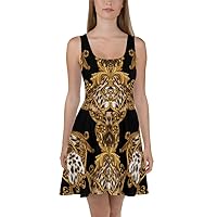 Skater Dress for Women Skirt Cocktail Casual Cheetah Auric Gold Black Dresses