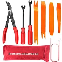 Removal Tool Kit Auto Car Door Trim Panel Removal kit Clip Pliers Set Clip Pliers Remover and Radio Audio Stereo Removal Tools red