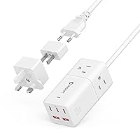 Travel Power Strip, Unidapt 5ft Extension Cord US to Europe, UK, Plug Adapter GAN 75W with 3 USB C PD and 2 QC USB Ports, 3 AC Outlets, Compact for International Travel, Home, Cruise, Office
