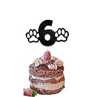 Paw 6 Cake Topper Dog Black Glitter 6th Birthday Cake Decoration, Dog Paw Patrol Six Years Old Birthday Decoration Puppy Theme Black Glitter Birthday Party Decorations Supplies (Black)