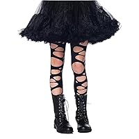 Spirit Halloween Doll Clown Girls Kids Youth Size Costume Dress Up Cute Scary Girly (Tattered Tights Black, S/M)