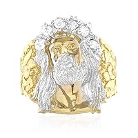 10k Solid Yellow Gold Simulated Diamond Jesus Head Face Men's Rings Size 7-12