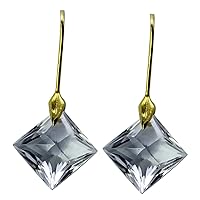 Pink Amethyst Square Shape Gemstone Jewelry 925 Sterling Silver Drop Dangle Earrings For Women/Girls | Yellow Gold Plated