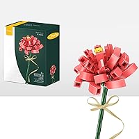 Flower Bouquet Building Blocks Kits Camellia Red 601237-B, Artificial Flowers Building Project to Release Stress and Focus The Mind, for Birthday Gifts to Adults/Teens(100+ Pieces)