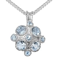 LBG 925 Sterling Silver Natural Diamond & Aquamarine Womens Vintage Pendant & Chain - Choice of Chain lengths