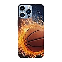 Basketball On Fire and Water Flame Splashing Printed Clear Case for iPhone 13 Pro Max Case 6.7 Inch - Shockproof Phone Case Cover with Wireless Fast Charging, Not Yellowing