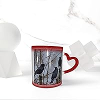 Black Crow Birds Print Coffee Mug 13 oz Heat Sensitive Color Changing Mug Cute Ceramic Mug For Women Men