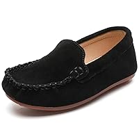 Girls Boys Suede Slip-on Loafers Lightweight Non Slip Moccasins Casual Boat Shoes Dress Shoes
