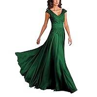 Mother of The Bride Dress for Wedding Laces Applique V-Neck Chiffon Wedding Guest Formal Evening Party Gown for Women Plus Size ZS19 Emerald