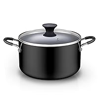 Nonstick Stockpot with Lid 6-QT, Professional Deep Cooking Pot Cookware Casserole with Glass Lid, Black
