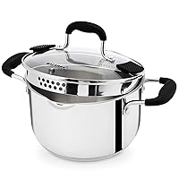 Rorence Stainless Steel Stock Pot with Pour Spout & Silicone Handles & Glass Lid with Strainer - 3.7 Quart