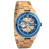 2win Men's Watches Luxury Mechanical Wooden Case Skeleton Automatic Movement Self-Winding Lightweight Real Natural Wood Band Wristwatch