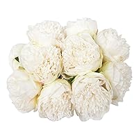 U'Artlines 20Heads Artificial Peony Silk Flower Leaf Home Office Wedding Party Festival Bar Decor (Cream White)