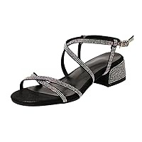 BIGTREE Womens Strappy Sandals Glitter Crisscross Straps Party Evening Shoes with Mid Block Heels